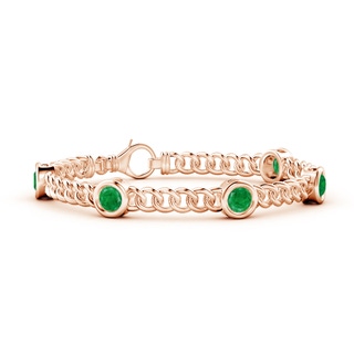 5mm AA Bezel-Set Emerald Curb Chain Link Bracelet in Rose Gold