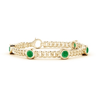 5mm AA Bezel-Set Emerald Curb Chain Link Bracelet in Yellow Gold