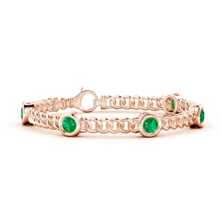 5mm AAA Bezel-Set Emerald Curb Chain Link Bracelet in 10K Rose Gold