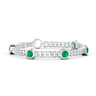 5mm AAA Bezel-Set Emerald Curb Chain Link Bracelet in 10K White Gold