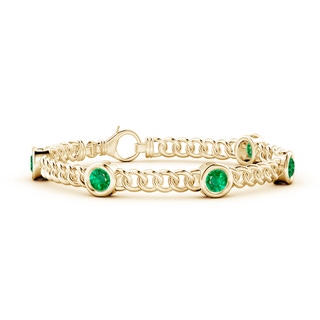 5mm AAA Bezel-Set Emerald Curb Chain Link Bracelet in 9K Yellow Gold