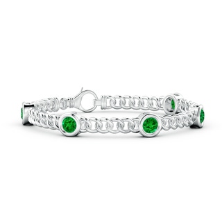 5mm AAAA Bezel-Set Emerald Curb Chain Link Bracelet in White Gold