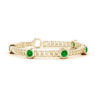 5mm AAAA Bezel-Set Emerald Curb Chain Link Bracelet in Yellow Gold
