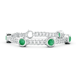 6mm A Bezel-Set Emerald Curb Chain Link Bracelet in 10K White Gold