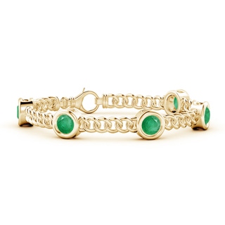 6mm A Bezel-Set Emerald Curb Chain Link Bracelet in 10K Yellow Gold