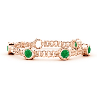 6mm AA Bezel-Set Emerald Curb Chain Link Bracelet in 10K Rose Gold