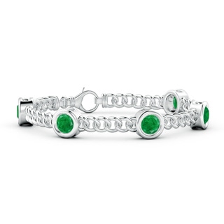 6mm AA Bezel-Set Emerald Curb Chain Link Bracelet in 10K White Gold