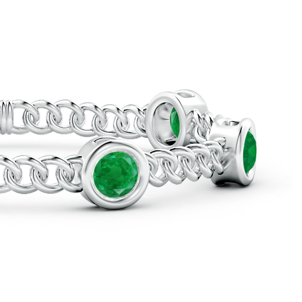 6mm AA Bezel-Set Emerald Curb Chain Link Bracelet in 10K White Gold Side 199