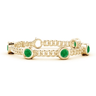 6mm AA Bezel-Set Emerald Curb Chain Link Bracelet in 10K Yellow Gold