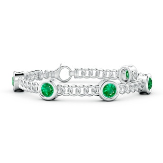 6mm AAA Bezel-Set Emerald Curb Chain Link Bracelet in 10K White Gold