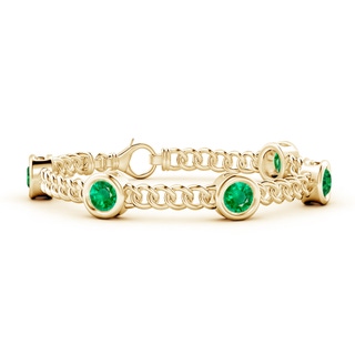 6mm AAA Bezel-Set Emerald Curb Chain Link Bracelet in 9K Yellow Gold