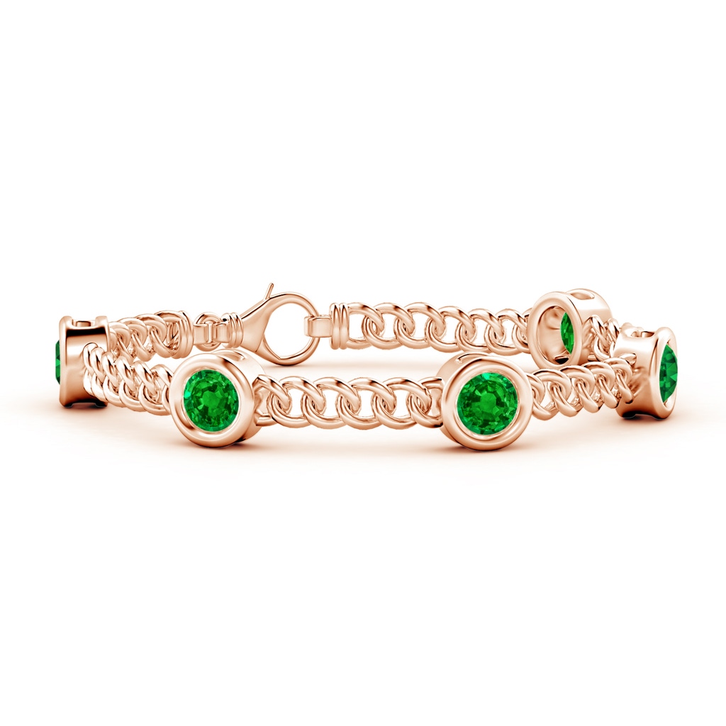 6mm AAAA Bezel-Set Emerald Curb Chain Link Bracelet in 10K Rose Gold