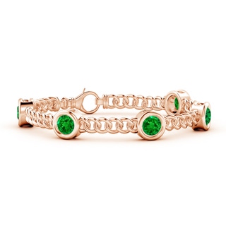 6mm AAAA Bezel-Set Emerald Curb Chain Link Bracelet in 9K Rose Gold