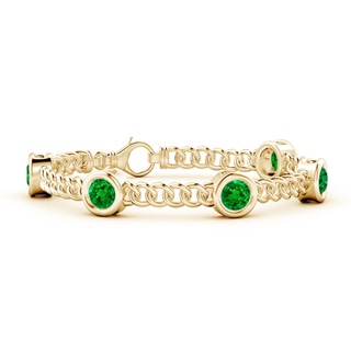 6mm AAAA Bezel-Set Emerald Curb Chain Link Bracelet in 9K Yellow Gold