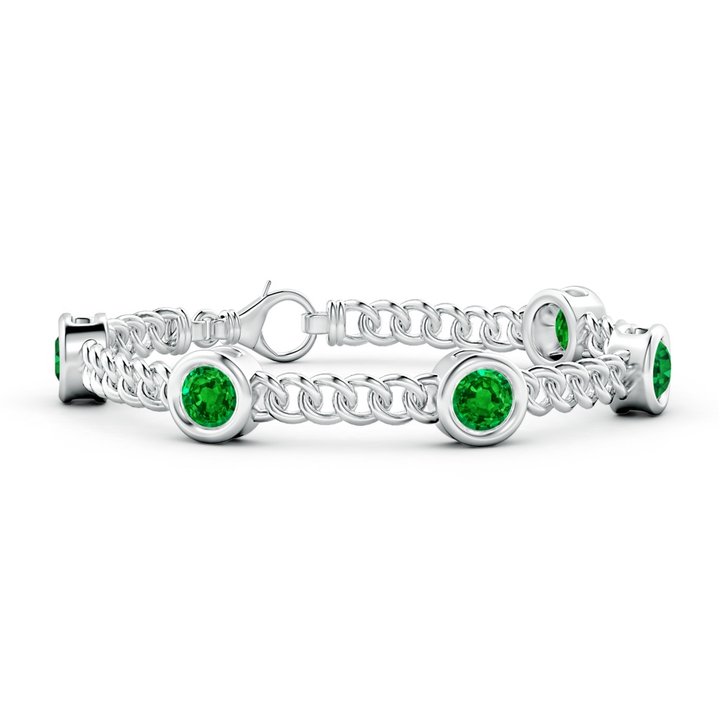 6mm AAAA Bezel-Set Emerald Curb Chain Link Bracelet in White Gold