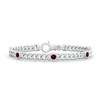 3.5mm AAA Bezel-Set Garnet Curb Chain Link Bracelet in S999 Silver