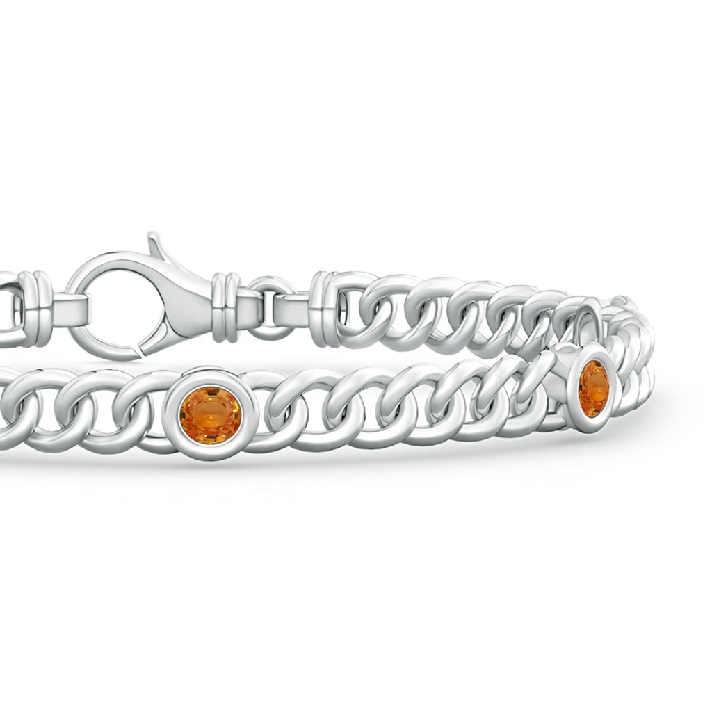 3.5mm AAA Bezel-Set Orange Sapphire Curb Chain Link Bracelet in White Gold Side-1
