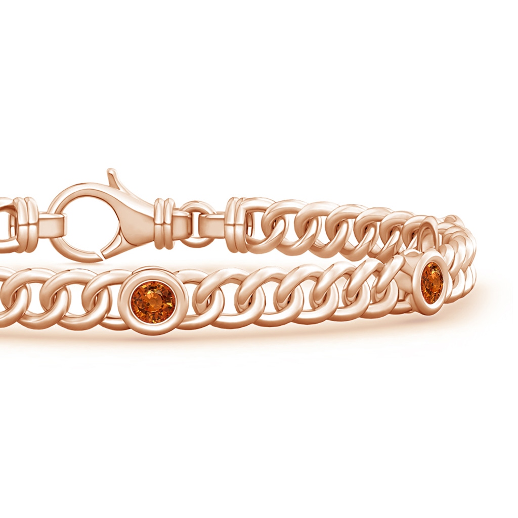 3.5mm AAAA Bezel-Set Orange Sapphire Curb Chain Link Bracelet in Rose Gold - side 199