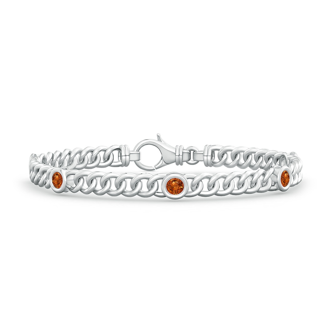 3.5mm AAAA Bezel-Set Orange Sapphire Curb Chain Link Bracelet in S999 Silver
