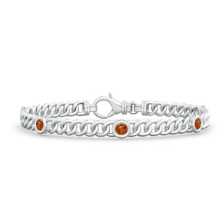 3.5mm AAAA Bezel-Set Orange Sapphire Curb Chain Link Bracelet in White Gold