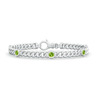 3.5mm AAA Bezel-Set Peridot Curb Chain Link Bracelet in White Gold