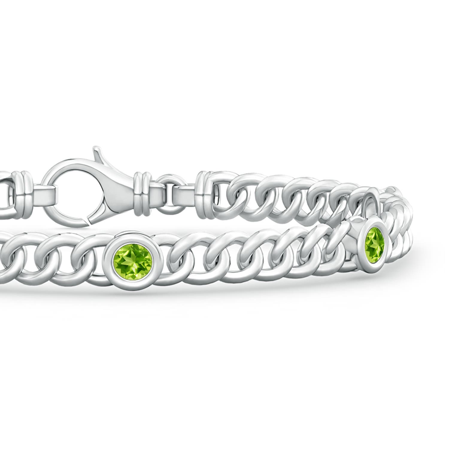 3.5mm AAA Bezel-Set Peridot Curb Chain Link Bracelet in White Gold - side 2