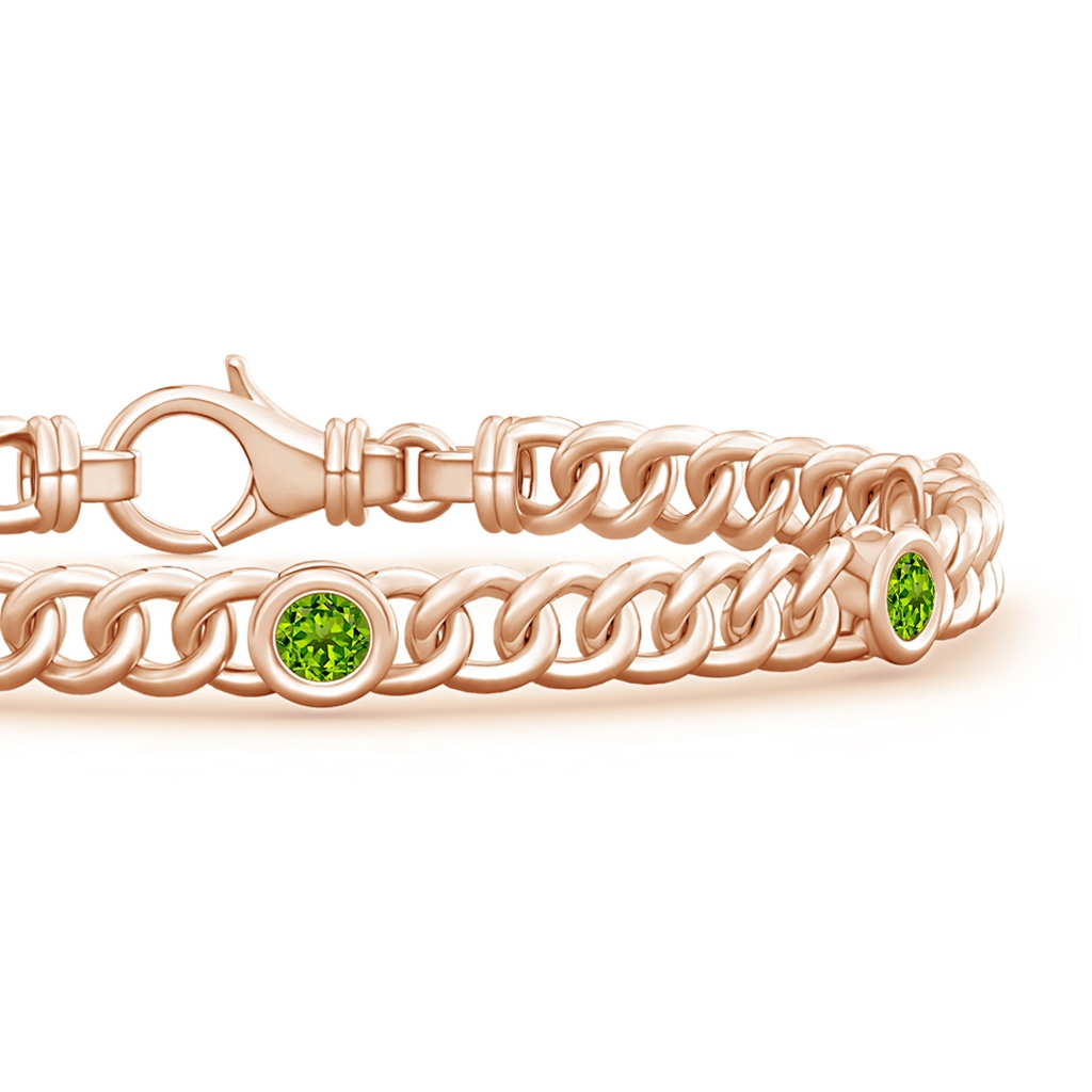 3.5mm AAAA Bezel-Set Peridot Curb Chain Link Bracelet in Rose Gold - side 199