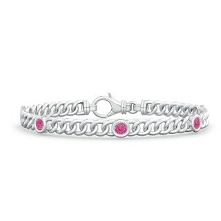 3.5mm AAA Bezel-Set Pink Sapphire Curb Chain Link Bracelet in S999 Silver