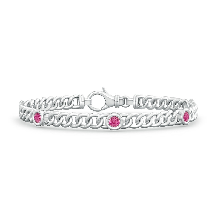 3.5mm AAA Bezel-Set Pink Sapphire Curb Chain Link Bracelet in White Gold