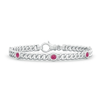 3.5mm AAAA Bezel-Set Pink Sapphire Curb Chain Link Bracelet in S999 Silver