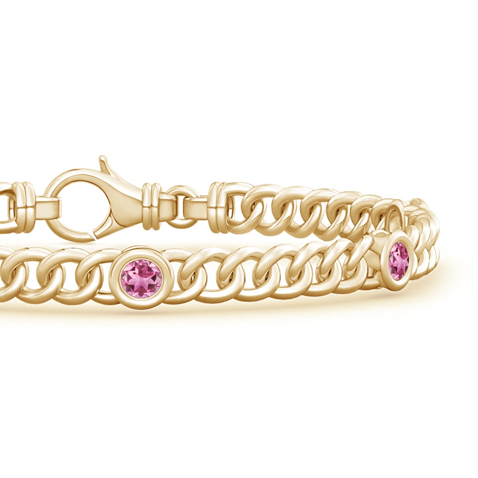 3.5mm AAA Bezel-Set Pink Tourmaline Curb Chain Link Bracelet in Yellow Gold side-1