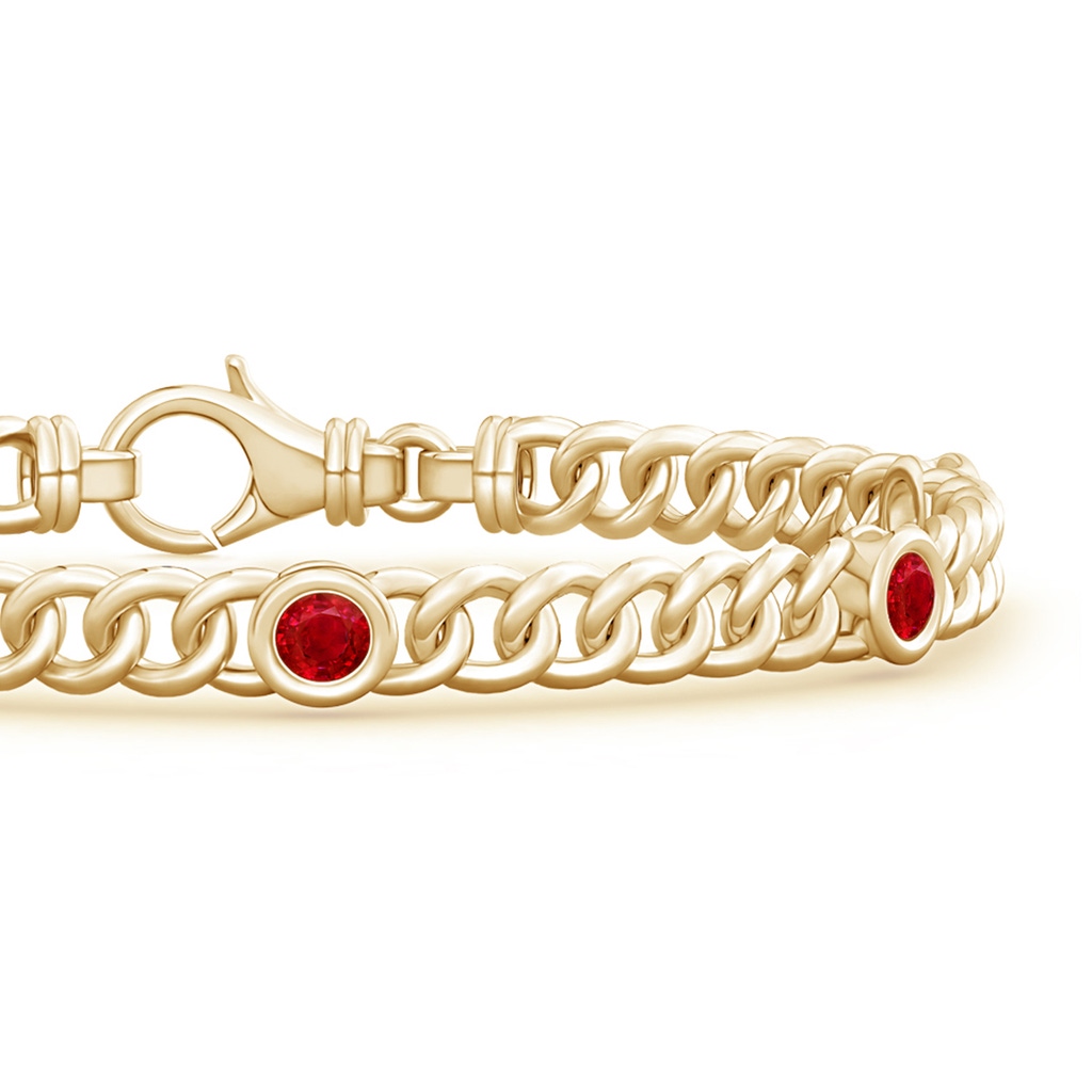 3.5mm AAA Bezel-Set Ruby Curb Chain Link Bracelet in Yellow Gold Side 199