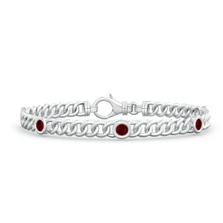 3.5mm AAAA Bezel-Set Ruby Curb Chain Link Bracelet in White Gold