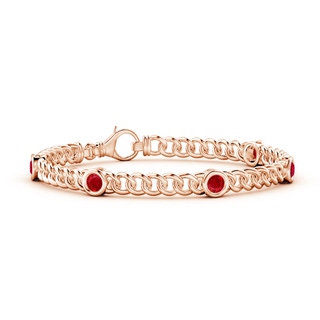 4mm AAA Bezel-Set Ruby Curb Chain Link Bracelet in 9K Rose Gold