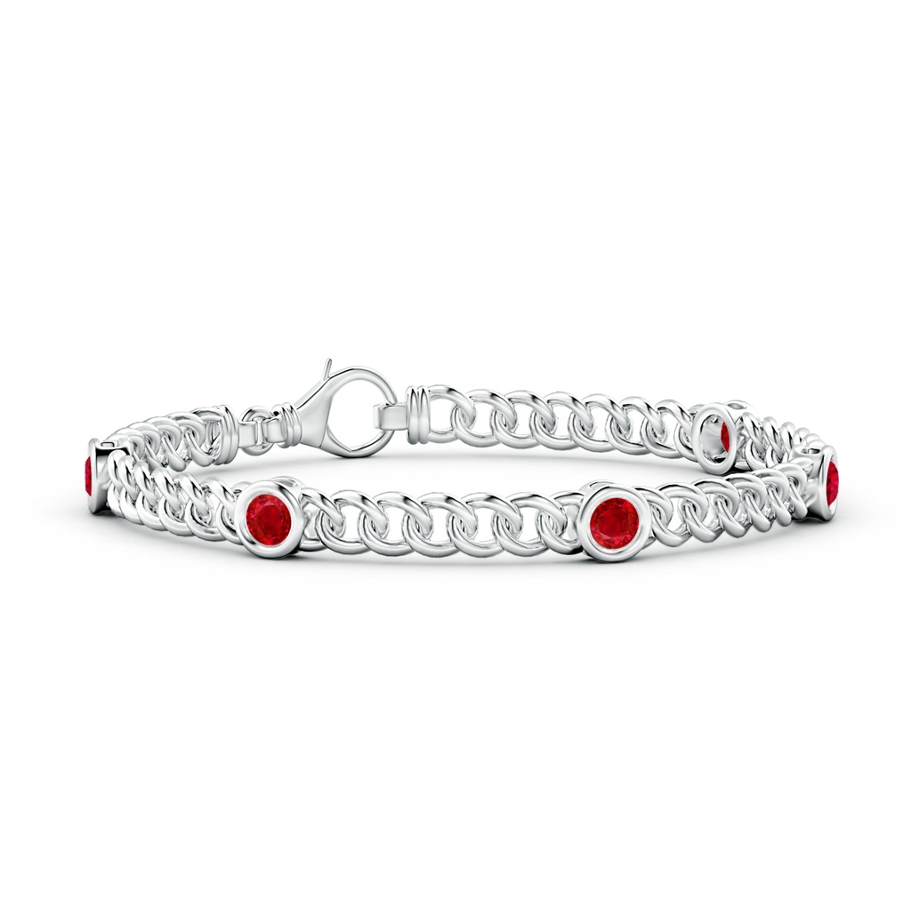 4mm AAA Bezel-Set Ruby Curb Chain Link Bracelet in White Gold