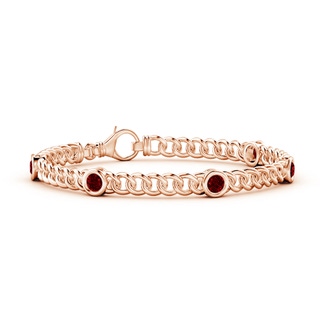 4mm AAAA Bezel-Set Ruby Curb Chain Link Bracelet in 9K Rose Gold