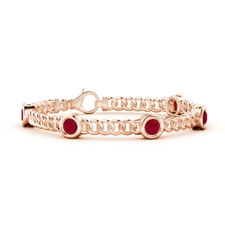 5mm AA Bezel-Set Ruby Curb Chain Link Bracelet in 9K Rose Gold