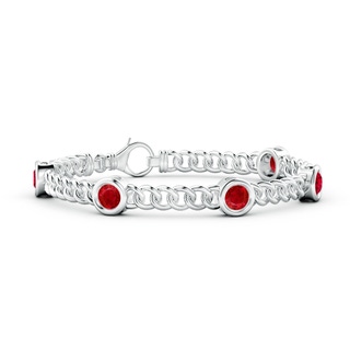 5mm AAA Bezel-Set Ruby Curb Chain Link Bracelet in White Gold