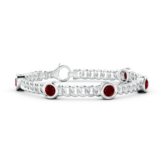 5mm AAAA Bezel-Set Ruby Curb Chain Link Bracelet in 9K White Gold