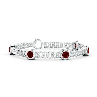 5mm AAAA Bezel-Set Ruby Curb Chain Link Bracelet in White Gold