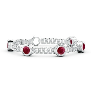 6mm A Bezel-Set Ruby Curb Chain Link Bracelet in White Gold