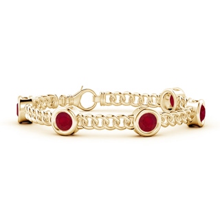 6mm AA Bezel-Set Ruby Curb Chain Link Bracelet in 10K Yellow Gold