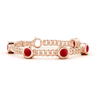 6mm AAA Bezel-Set Ruby Curb Chain Link Bracelet in 9K Rose Gold