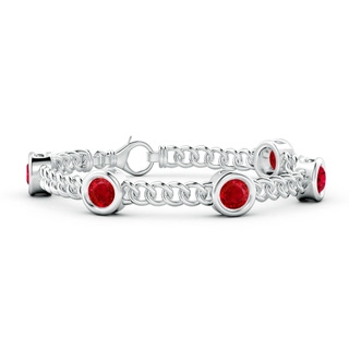 6mm AAA Bezel-Set Ruby Curb Chain Link Bracelet in 9K White Gold