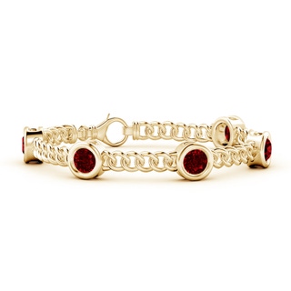 6mm AAAA Bezel-Set Ruby Curb Chain Link Bracelet in Yellow Gold