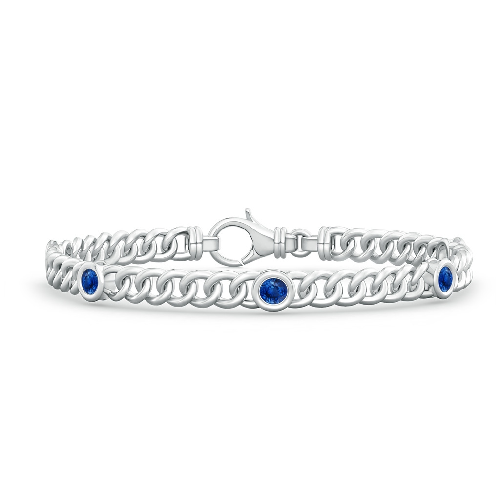 3.5mm AAA Bezel-Set Blue Sapphire Curb Chain Link Bracelet in White Gold