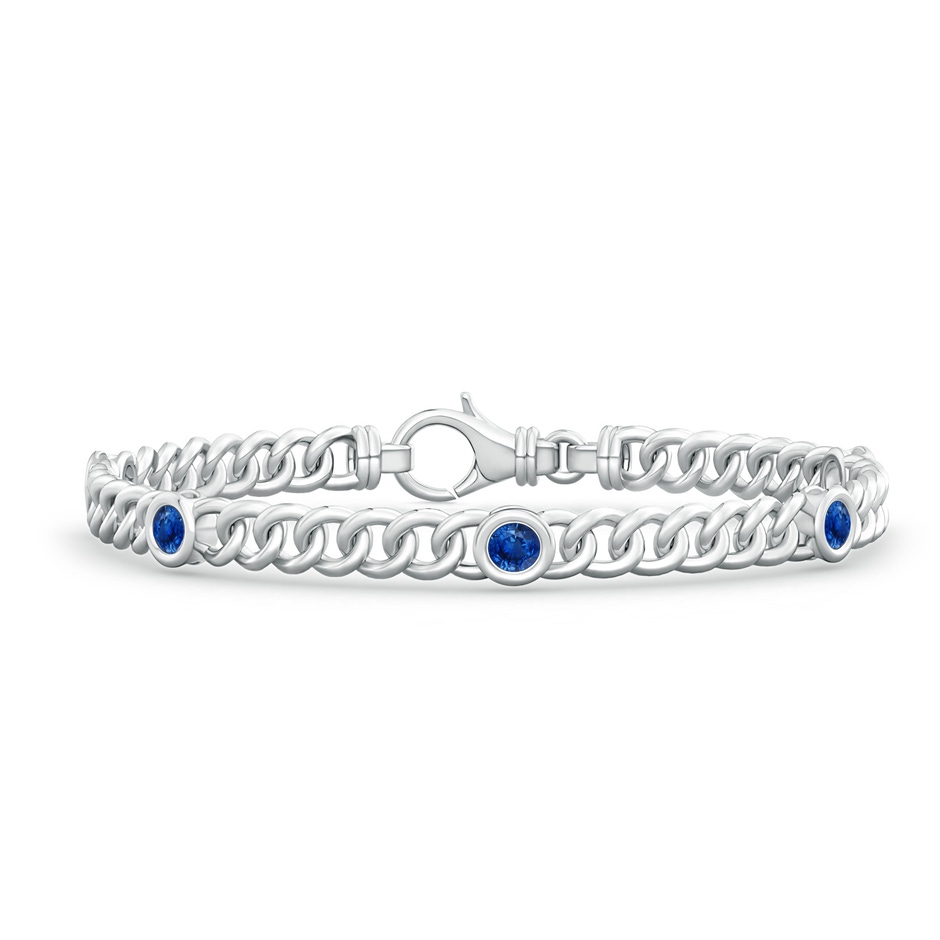 3.5mm AAA Bezel-Set Blue Sapphire Curb Chain Link Bracelet in White Gold 