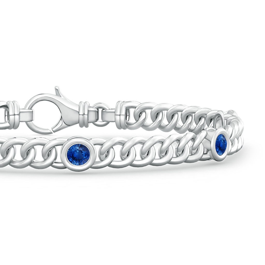 3.5mm AAA Bezel-Set Blue Sapphire Curb Chain Link Bracelet in White Gold Side 199