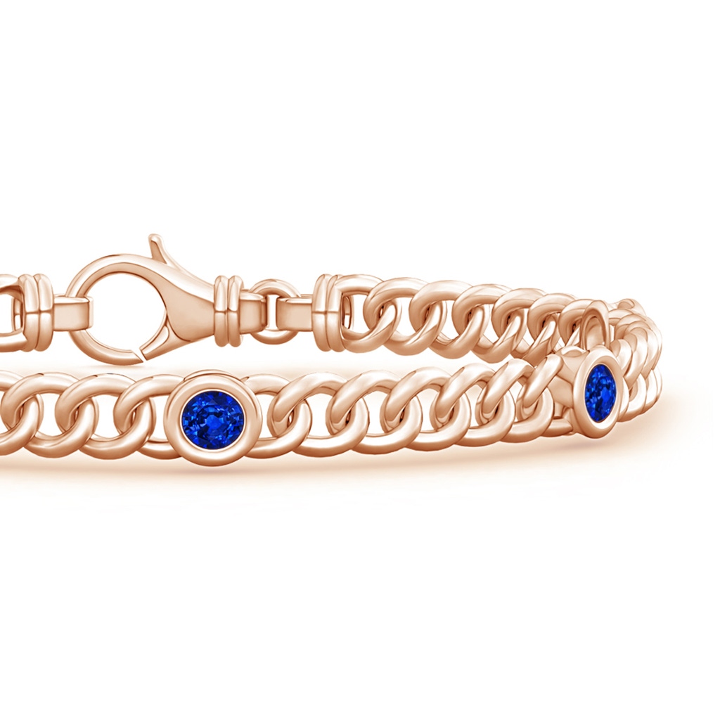 3.5mm Lab-Grown Bezel-Set Blue Sapphire Curb Chain Link Bracelet in Rose Gold - side 199