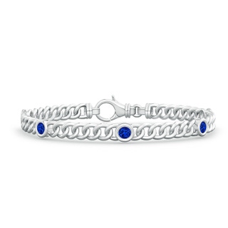 3.5mm AAAA Bezel-Set Blue Sapphire Curb Chain Link Bracelet in White Gold